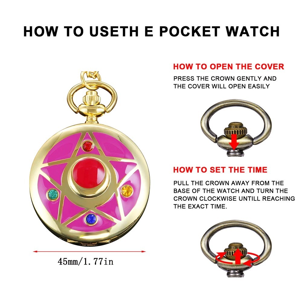 Anime Moon Girl Cosplay Necklace Pocket Watch Steampunk Watch Women Pendant Necklace Clock for Girls