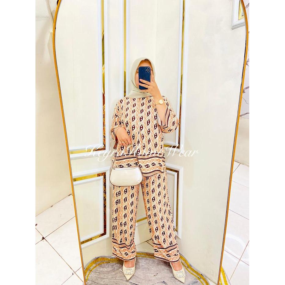 TERPERCAYA Keyra Pajamas Kulot One Set Kemeja Lengan 7/8 Rayon Motif Busui Nyaman Adem Celana