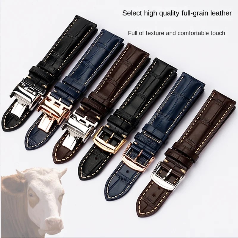 For Longines Masters Collection L3 L4 L2.628/L2.673 Watch Strap Cowhide Leather Butterfly Buckle