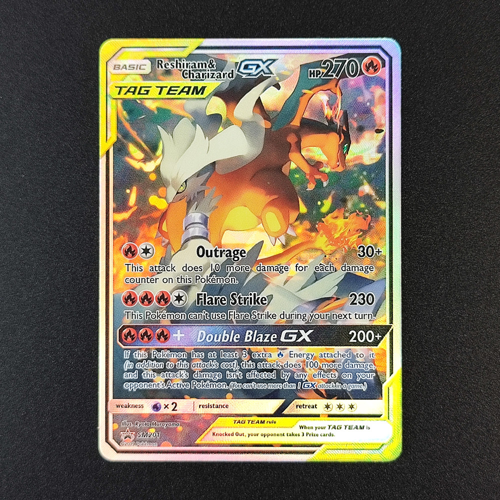 DIY Pokemon PTCG Card TAG TEAM Pikachu & Zekrom Reshiram & Charizard Espeon & Deoxys GX Trading