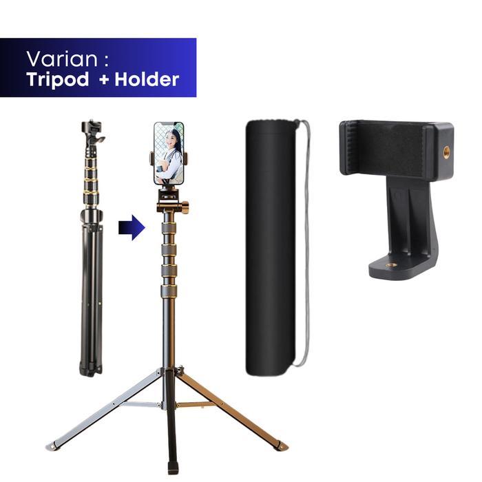 Tripod Hp Besi 2,1M Tebal Gratis Holder 360 Rotasi Tas Tripod / Tripot Handphone Live Ngonten Remot 