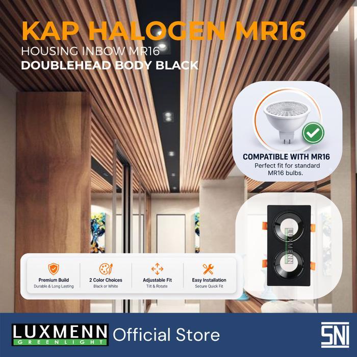 Luxmenn Fitting Housing Lampu MR16 Adjustable Double Head Hitam Lampu Tanam Plafon Frame Downlight
