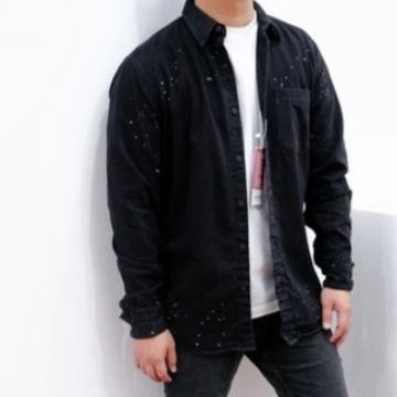 Fsbn Black Paint Denim Shirts Original - Kemeja Jeans Pria Branded