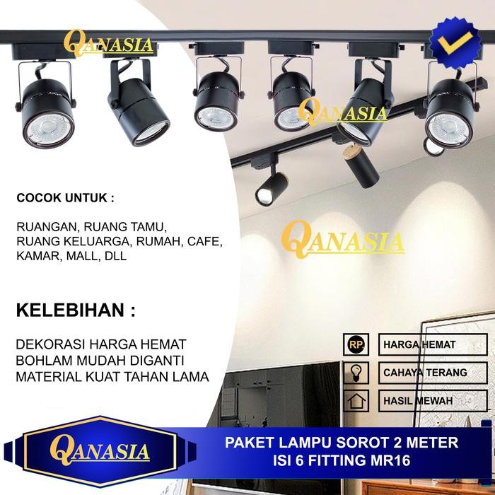 Pilihan- Paket Lampu Sorot 1 Set Isi 6 + Rel 2M Led Track Light Rel Spotlight