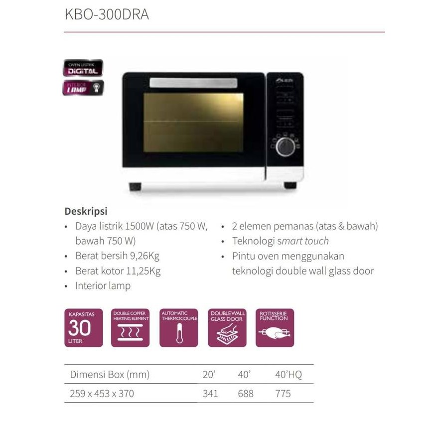 Oven KIRIN KBO-300DRA Listrik Digital 30 Liter