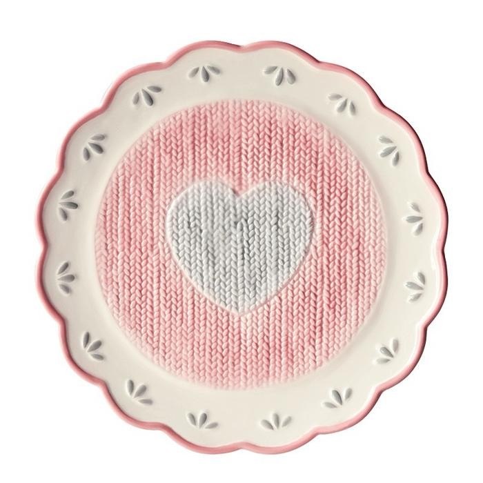 Set Tableware Warna Pink I Knit Pink Tableware I Piring Keramik I Piring Motif Rajut I Piring Korea