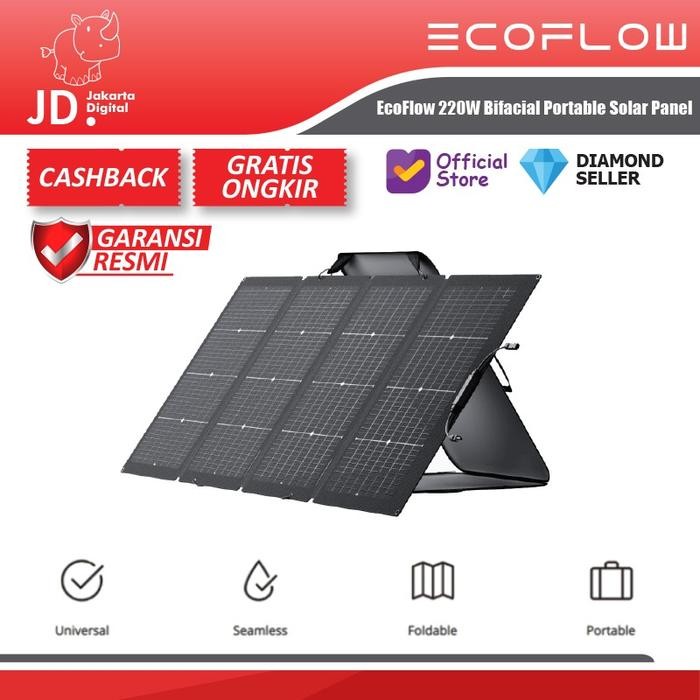 EcoFlow 220W Bifacial Portable Solar Panel - Ecoflow Solar Panel 220W Panel Surya Lipat Camping