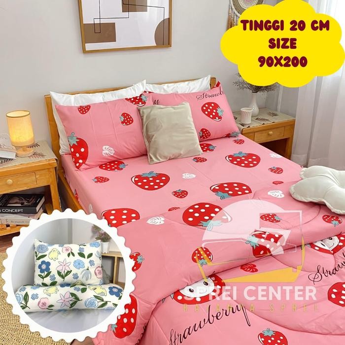 ORIGINAL Sprei center SPREI UKURAN 90x200 TINGGI 20 CM SINGLE BED SUDUT KARET MOTIF BUNGA SET Sarung
