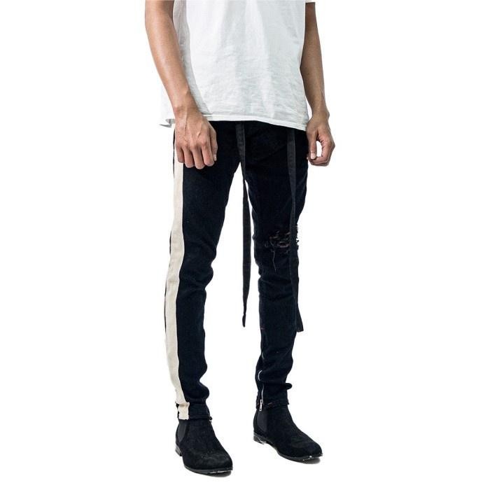 Pilihan- M1 Mid Distressed - Black Dual Stripes - Celana Jeans