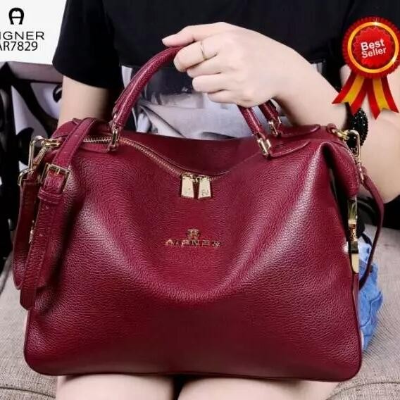 Tas aigner leather top handle satchel bag