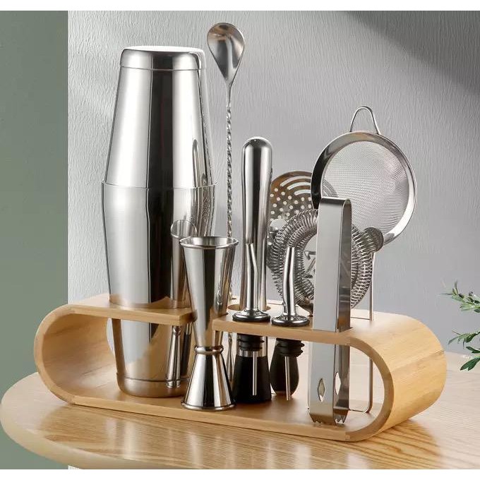 preum boston shaker set wooden rack 11pcs / shaker sultan rak kayu