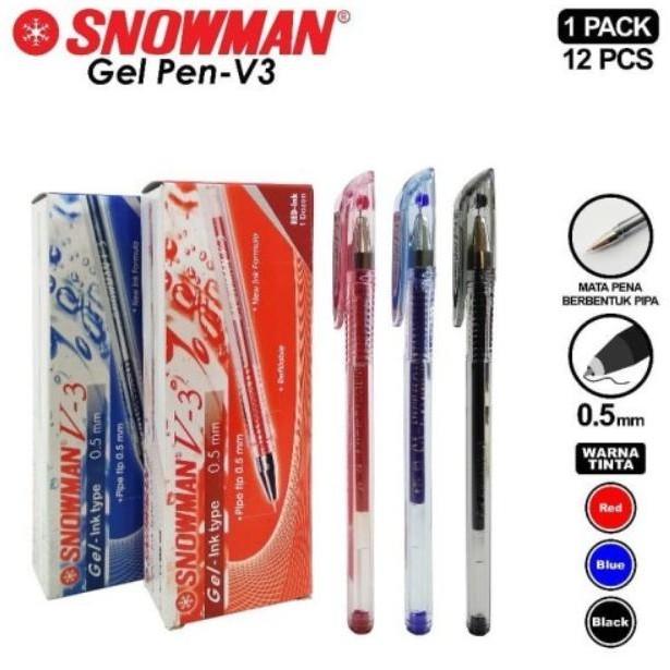 

New (12pc) Pen / Pulpen Snowman V3 / Ball Pen Gel Snowman 0.5mm