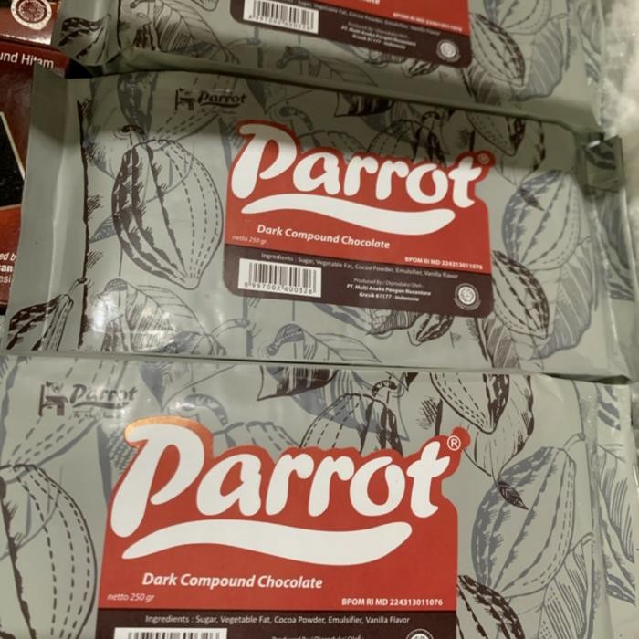 

Stok Baru Parrot Dark compound chocolate 250gr coklat kompon
