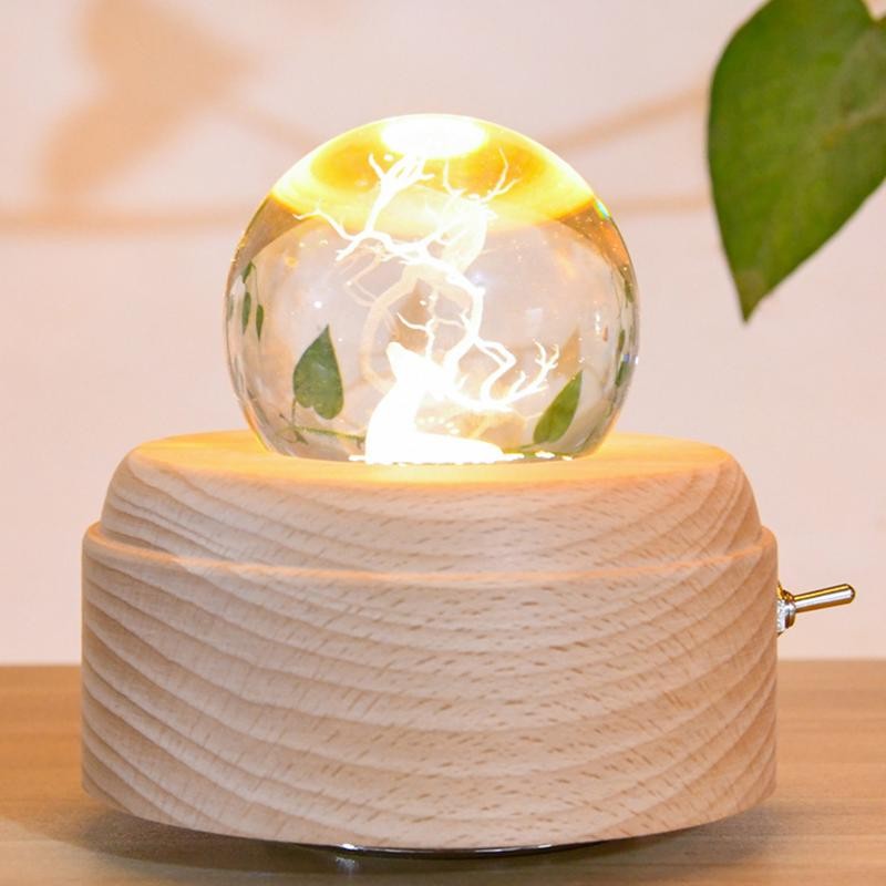 3D Crystal Ball Music Box Creative Crystal Night Light 3D Rotating Crystal Globe Light And Rotating 