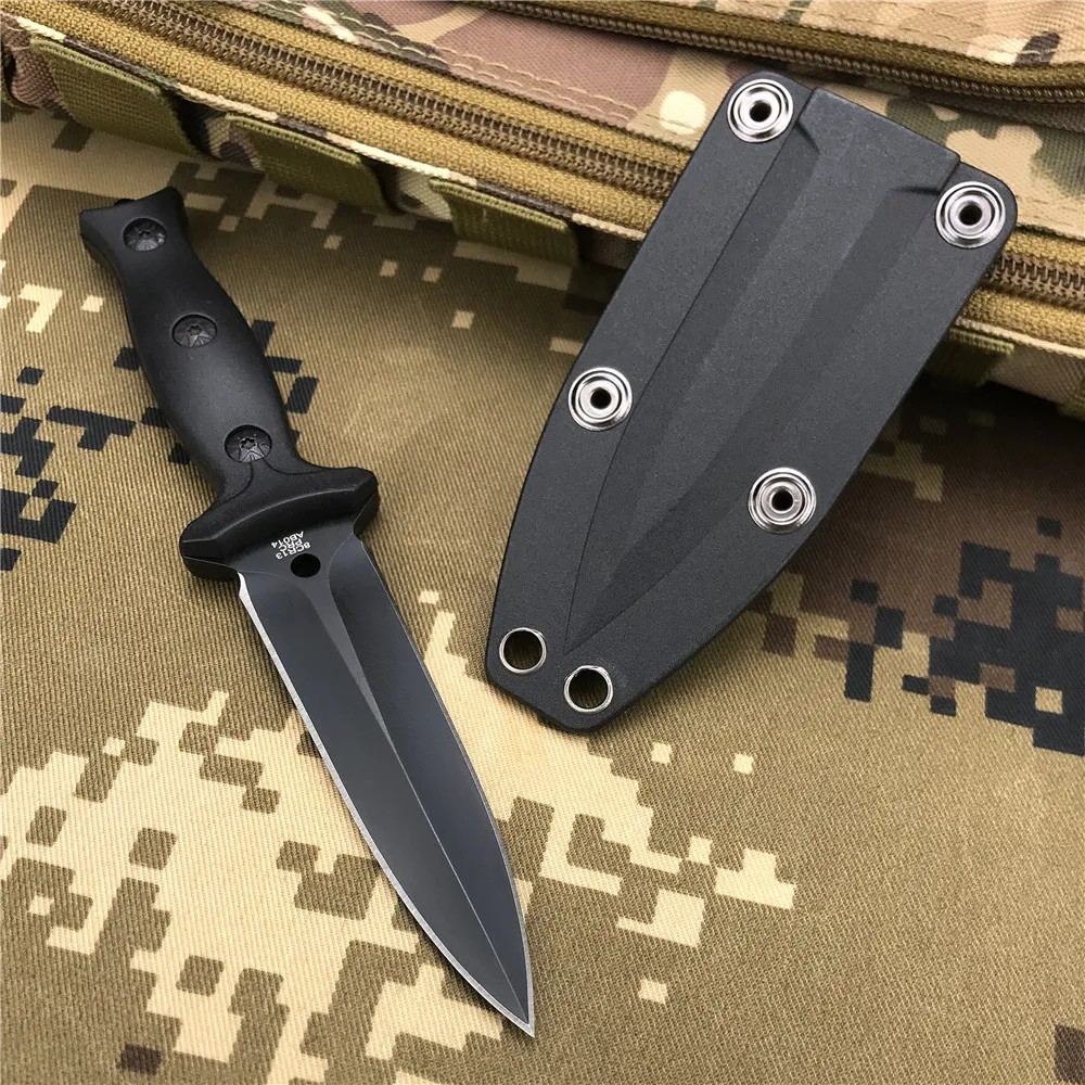 Tactical EDC Fixed Knife Black Stainless Steel Blade ABS Handle with Kydex Sheath Outdoor Knives