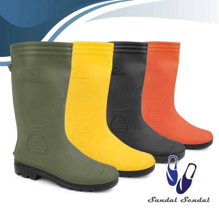 Compass - Sepatu Boot Tinggi Hijau Kuning Hitam Orange Lentur Nyaman Ringan Lokal Karet Perkebunan