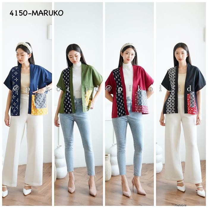 Ready Cardigan batik wanita modern katun linen polosan / Outer etnik wanita simple lengan panjang