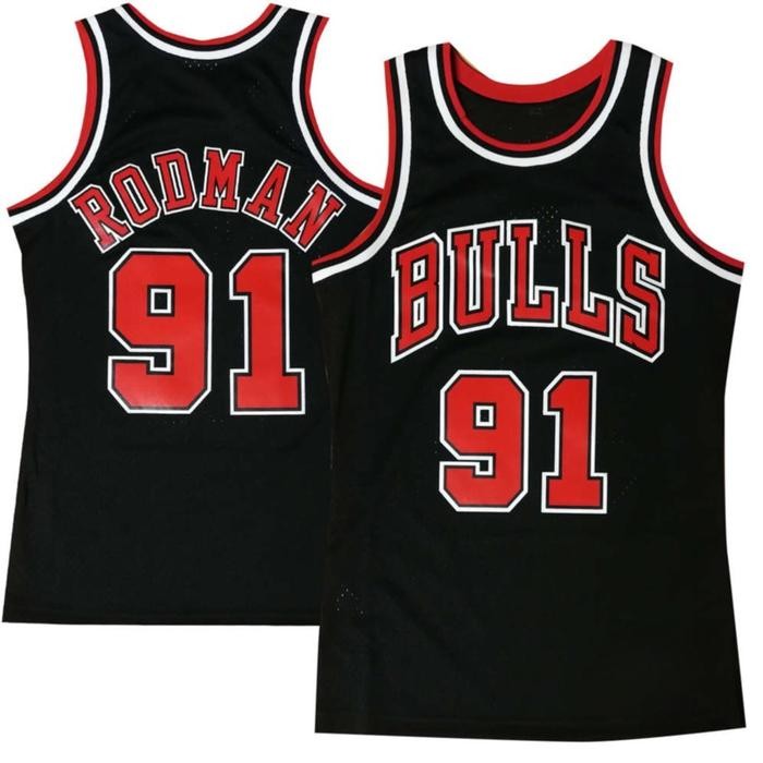 PJS BORDIR IMPORT JERSEY BAJU BASKET CLASSIC CHICAGO BULLS 91 DENNIS RODMAN HITAM