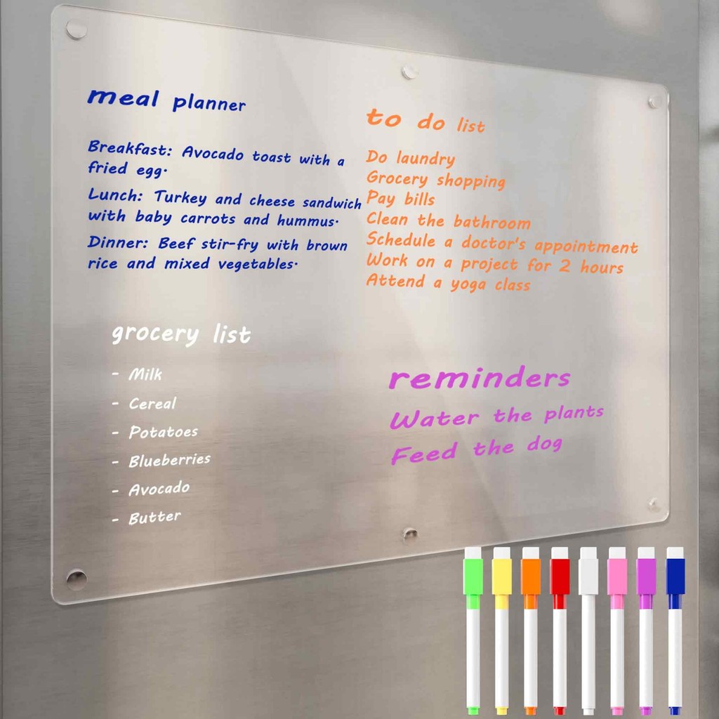 Acrylic Dry Erase Board for Fridge, Clear Whiteboard for Refrigerator, Notepad Memo to Do/Grocery Li