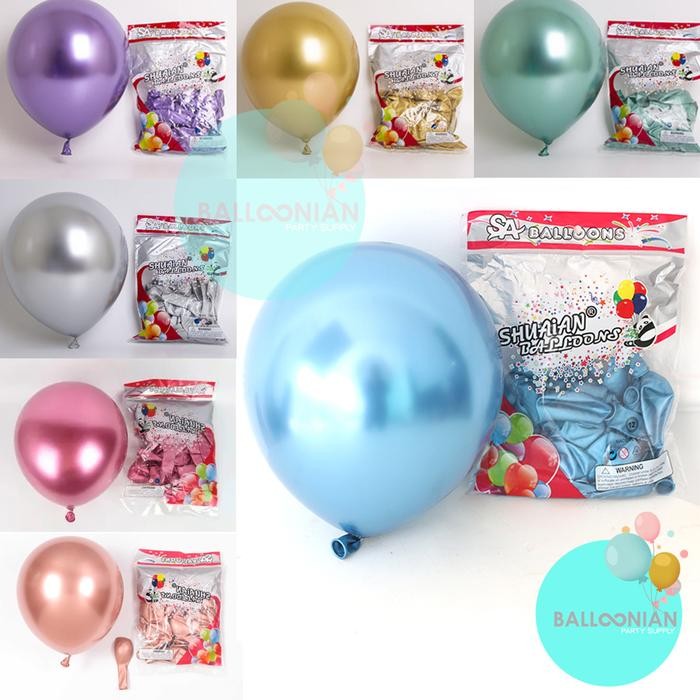 mhho- [Grosir] Balon Latex Chrome 12Inch 50Pcs/Balloon Metalic Chrome