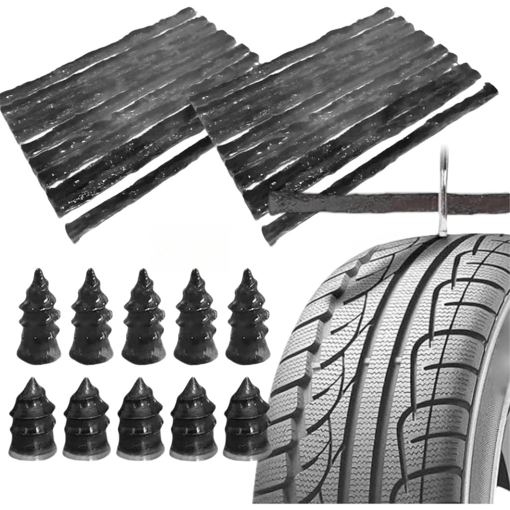 20 Tyre Strip Puncture Repair Kit for Car, Black, 10 Rubber Nails Wicks for Tyre Punctures Repair Ki