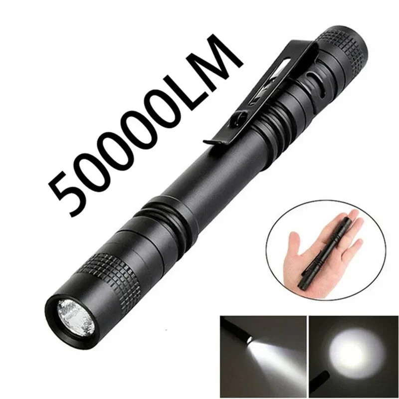 Mini LED Flashlight 50000LM Ultra Bright Lamp Handy Penlight Torch Pocket Portable Flashlight