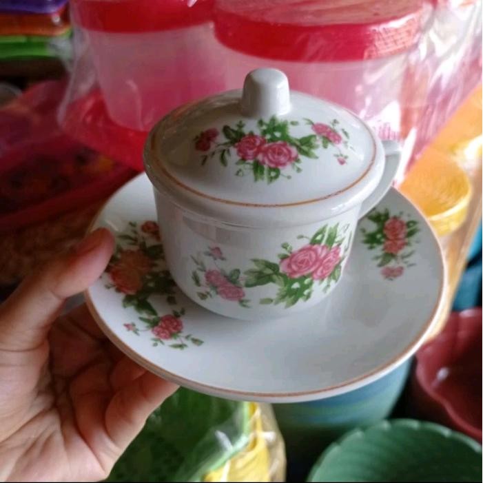 [1 PACK 6 SET CANGKIR TUTUP DAN LEPEK] Cangkir Kopi Jadul Cangkir Keramik Cangkir Estetik Cangkir