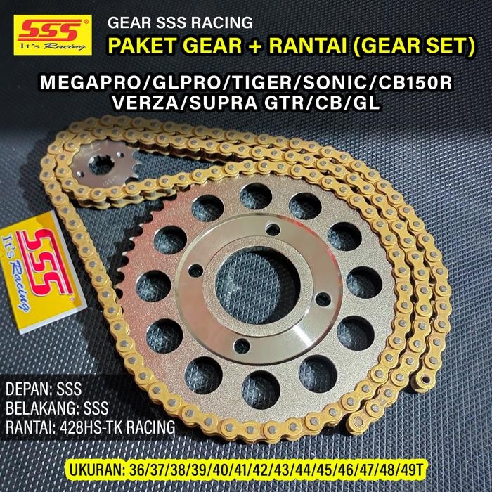 Gear Set Sss Honda Megapro Gl Pro Cb150R Cbr 150 Verza Sonic Tiger Supra Gtr Cb Gl Ukuran Depan