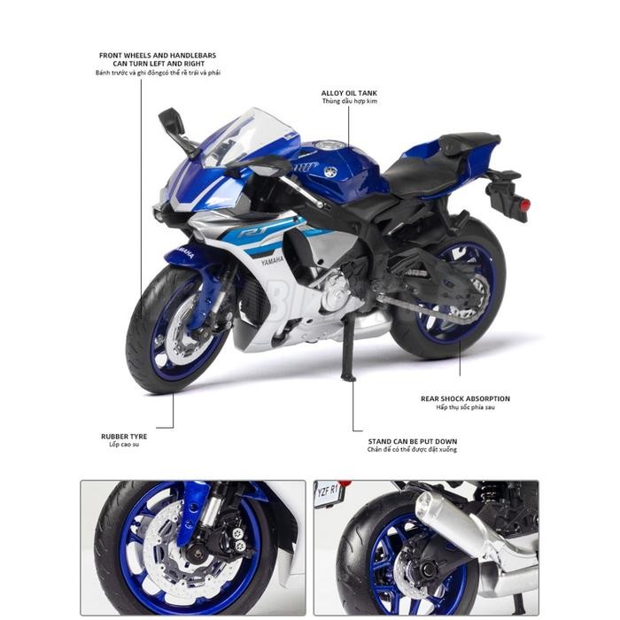 STOK TERBATAS  MINIATUR DIECAST 1:12 YAMAHA R1 YZF-R1 CCA (ALAS MOTOR, TANKI LOGAM, BAN KARET,