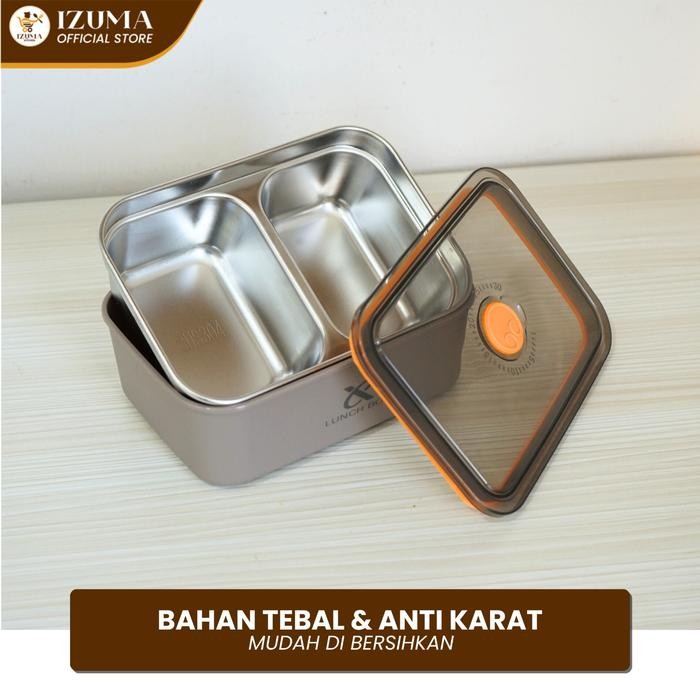 Izuma Lunch Box Bento 2 Sekat Kedap Udara Tahan Bocor Stainless Lunch Box Promo 
