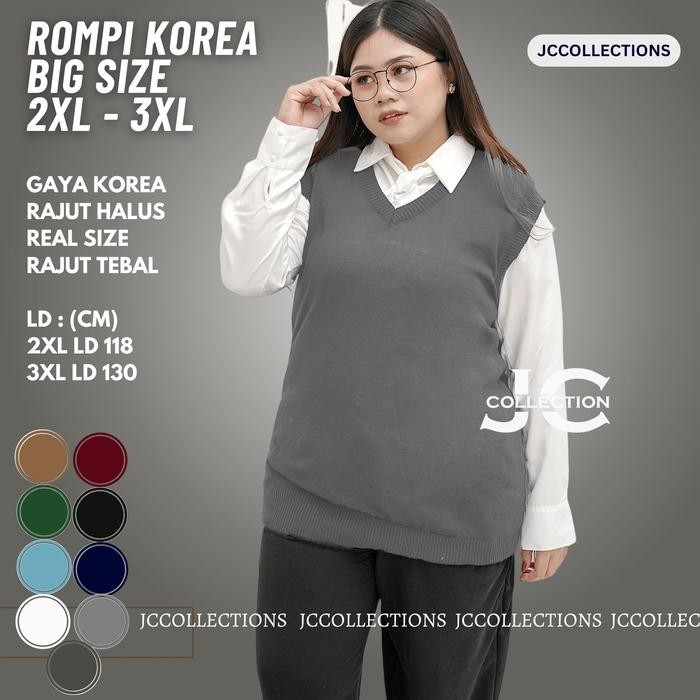 tvz6- Rompi Rajut Wanita Big Size 3Xl Outer Vest Rajut Premium / Vest Knit Jumbo Xxxl Korea