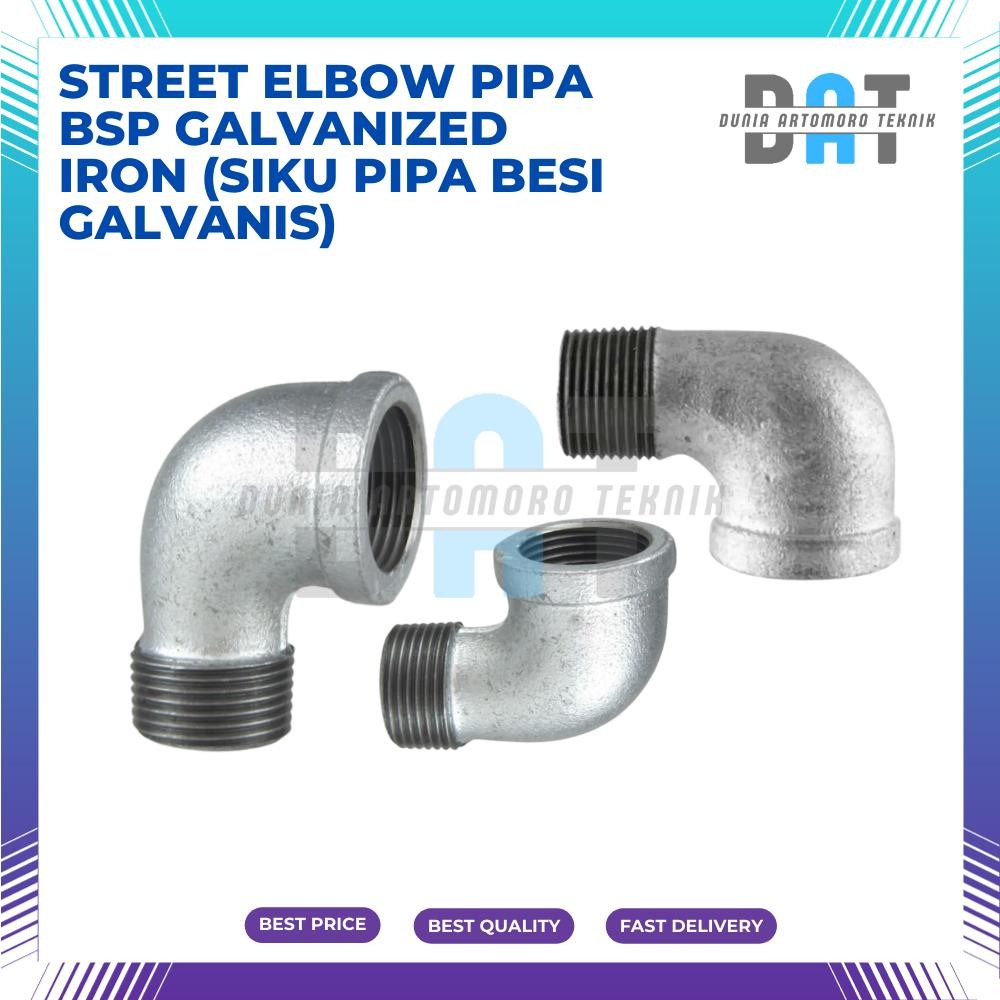 Street Elbow Pipa 1" BSP – Galvanized Iron (Siku Pipa Besi Galvanis)
