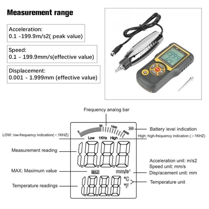 HT-1201 DIGITAL VIBRATION TESTER PRECISION SPLIT TYPE VIBRATION METER