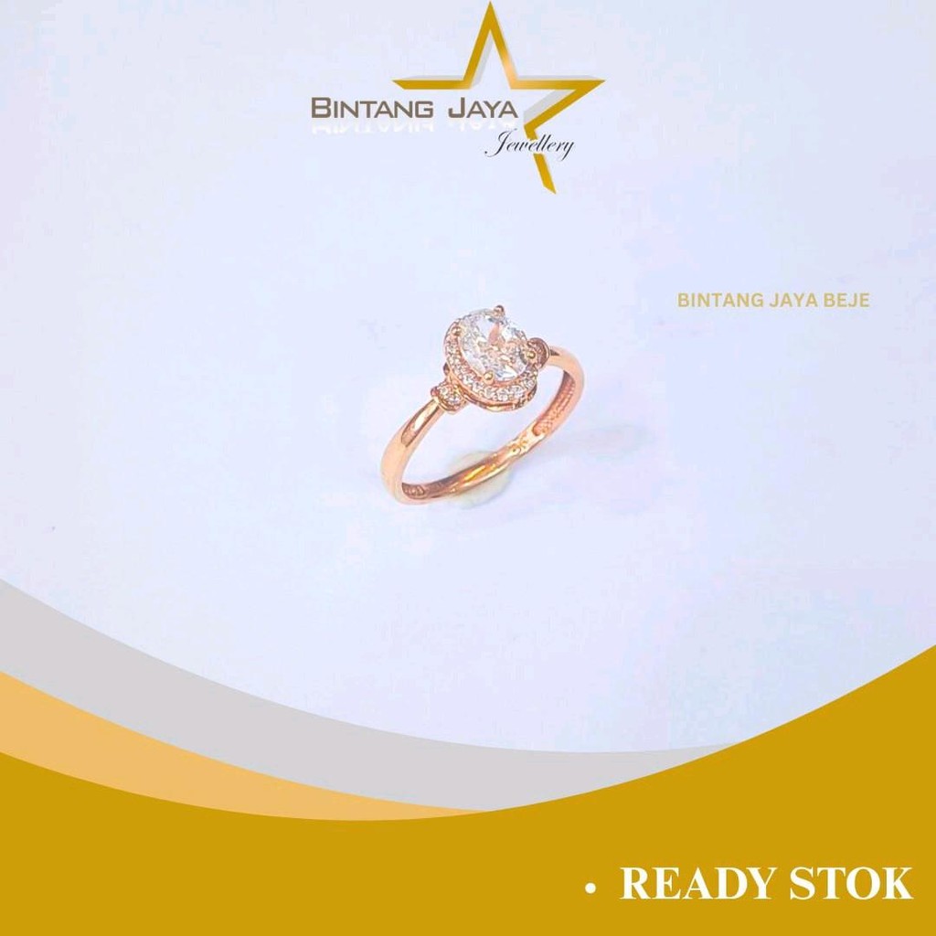 Cincin Emas Asli Oval M Putih - Kadar (16K) - Berat 2,26 Gram - Batu Putih Oval yang Mewah - Untuk P
