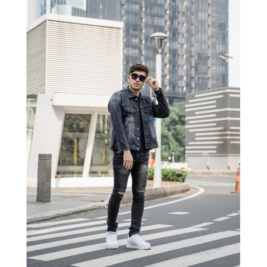 ftxr- Weird Jeans - Biker Dust Black - Celana Jeans Panjang Biker Jeans Pria Slimfit Strech