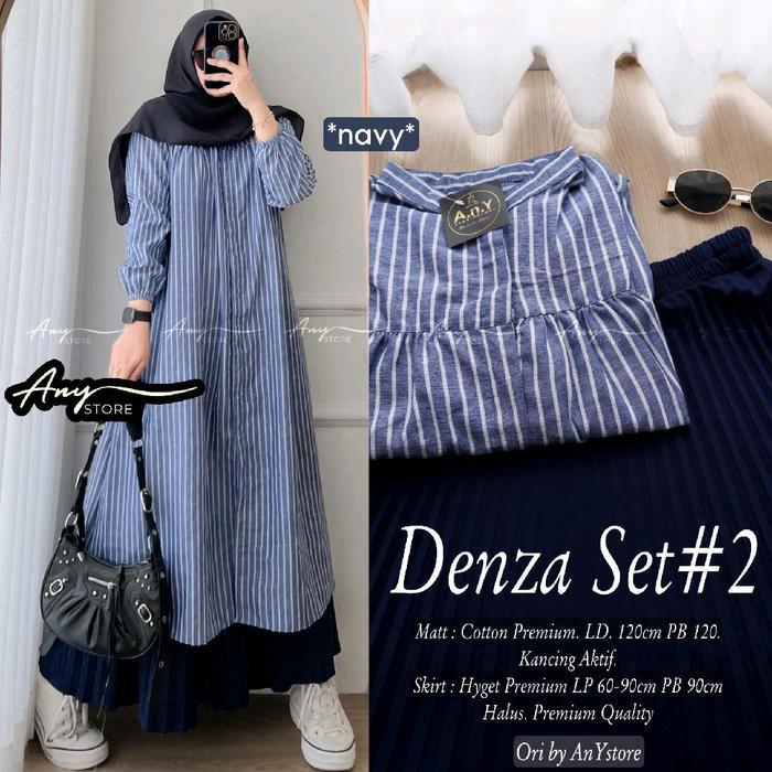 Setelan Rok Salur Tunik Navy Setelan Rok Plisket Baju Tunik Cotton Premium Tebal // Setelan Rok