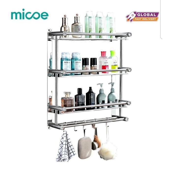 Micoe Rak kamar mandi rak handuk rak dinding stainless steel 3 tingkat