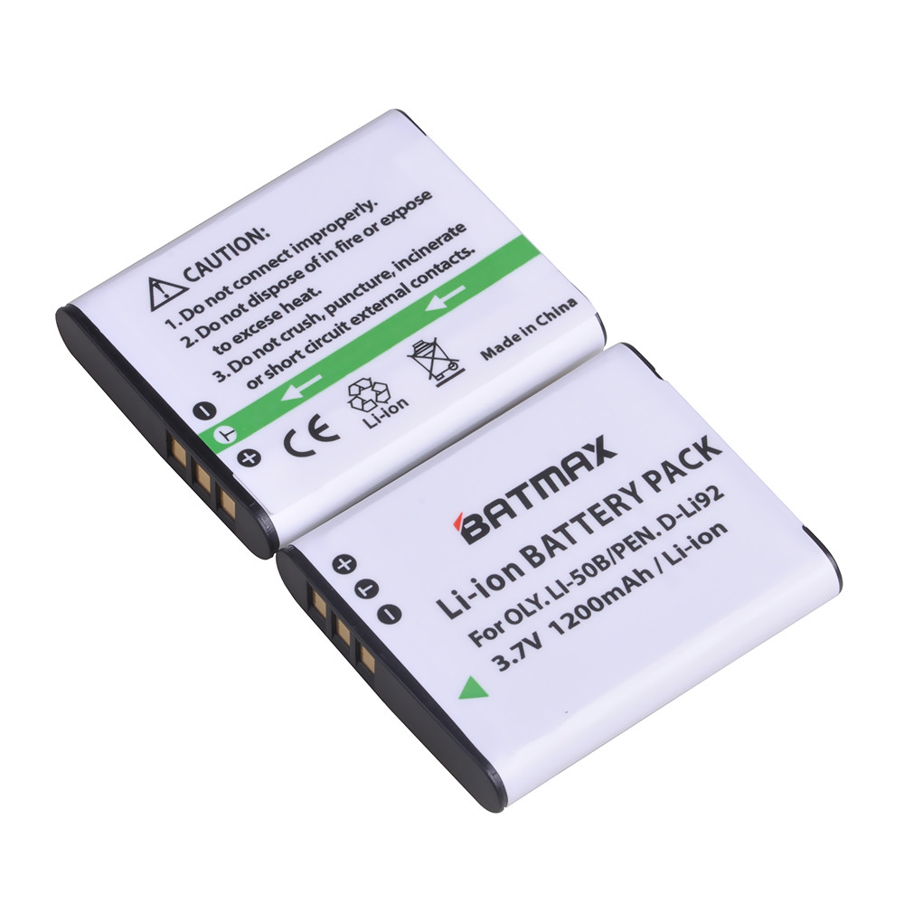 Batmax 1200mAh Li-50B Bateria Li 50B D-LI92 Battery +LCD USB Charger for Olympus u6010 u6020 for