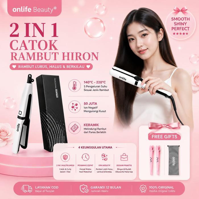 Promo Onlife 2In1 Hair Styler Hiron Catokan Ceramic Tourmaline Pelurus & Pengeriting Original