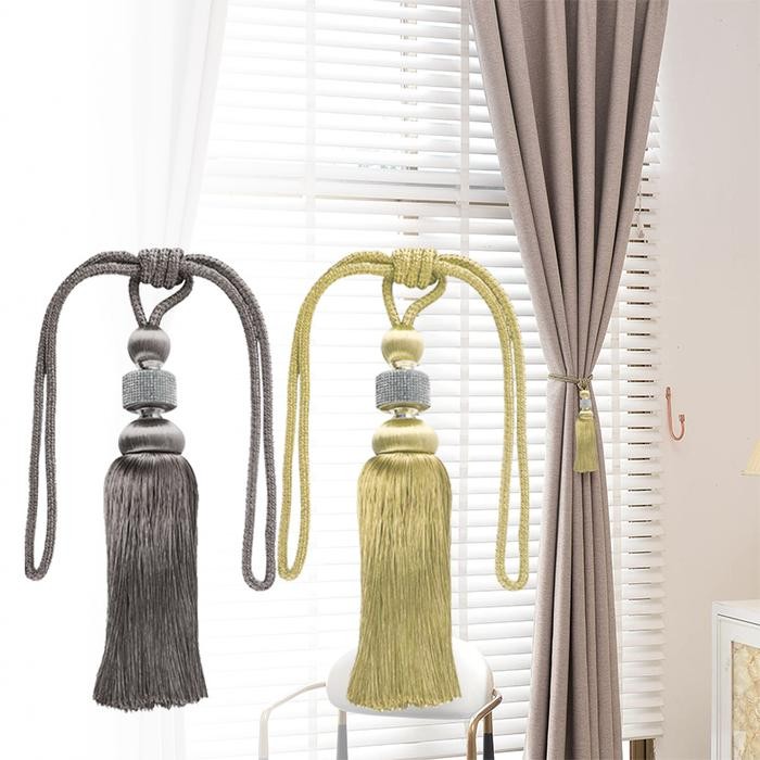 2Pcs Tali Gorden Kristal Tassel Tali Gorden Jendela Panjang Tali Gorden Rumbai Mewah
