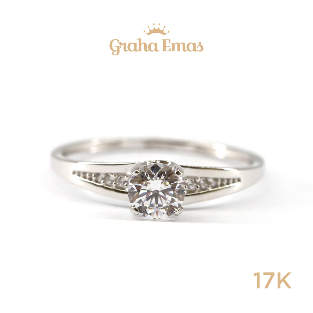 Graha Emas Cincin Emas Putih Bentuk Solitaire 17K - White Gold Solitaire Model Ring 17 Carat M1692