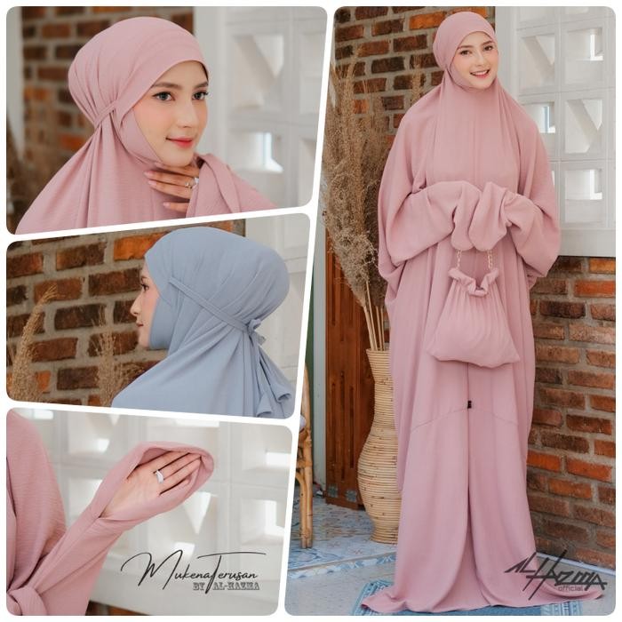 ORIGINAL Mukena Terusan Khadijah Dewasa Dagu Tertutup Crinkle flow Premium AL-hazma Panjang Tebal