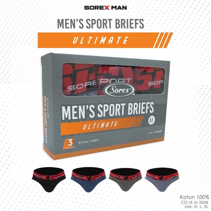 (3 PCS) SOREX MAN SPORT BRIEFS ULTIMATE CELANA DALAM PRIA KATUN 3008
