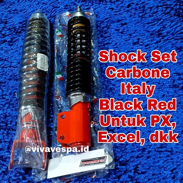 Shock Depan Belakang Carbone Italy Black Red Untuk Vespa Px Excel