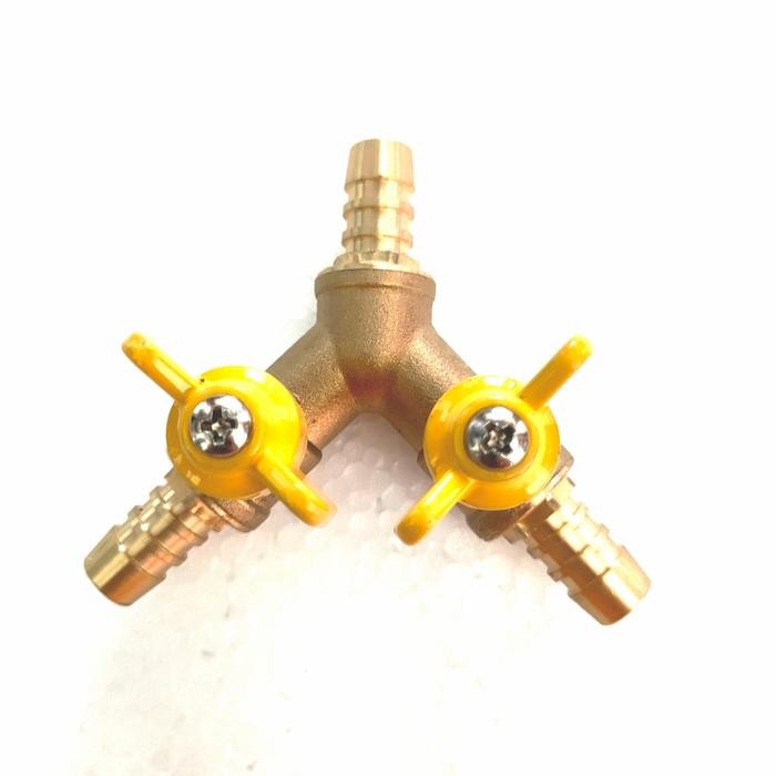 Cabang 3 Selang Gas Dengan Stop Kran /Cabang Y Stop Kran Kuningan Awet