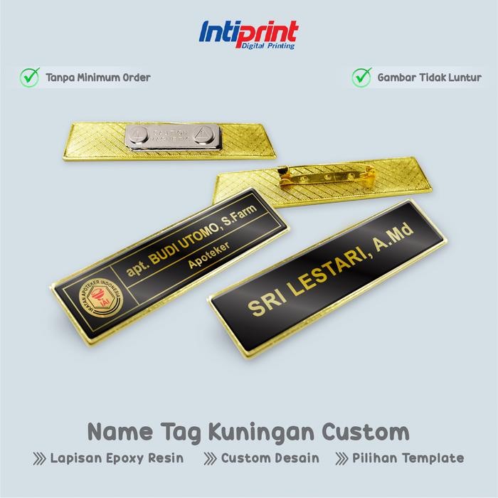 

New Name Tag Magnet Kuningan Gold / Nametag Peniti Kuningan Nameplate Nama Dada Lapisan Epoxy Resin