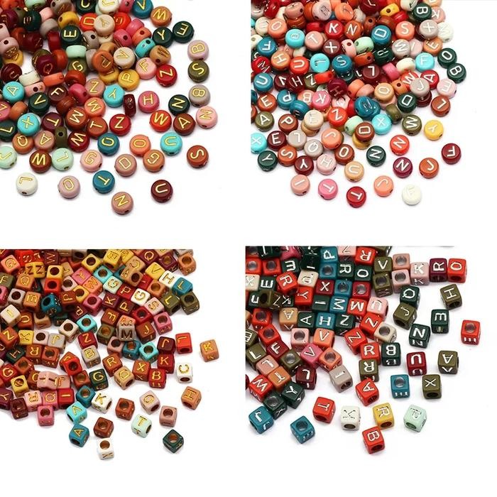

New (100 pcs) Manik Huruf Kotak Bulat Warna Emas Mote Huruf Alfabet