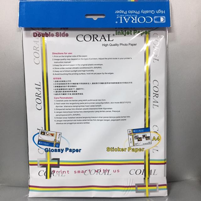 

Glossy Sticker Coral 120gsm A4 20 Sheets Kertas Foto Stiker Glossy A4