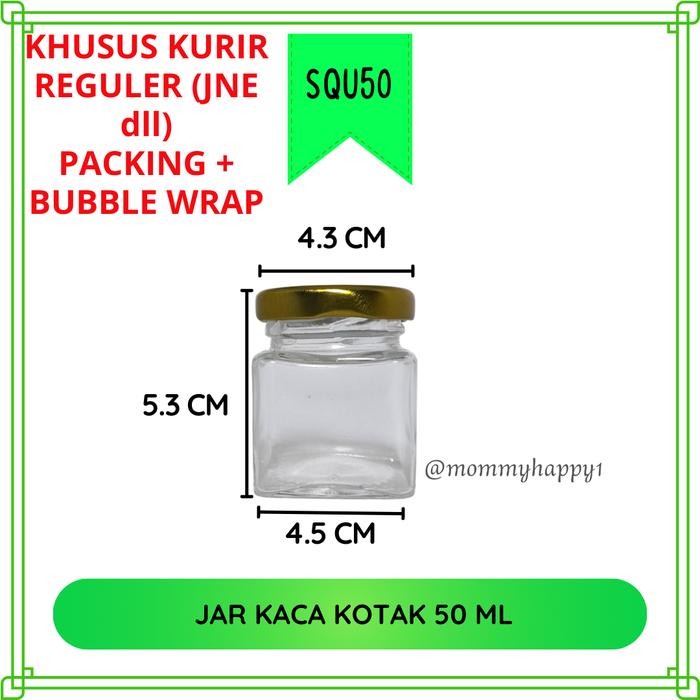 SQU50 Khusus Gojek - Wadah Mini Jar Pot /Botol /Toples Kaca Kotak 50 ml Tutup Gold