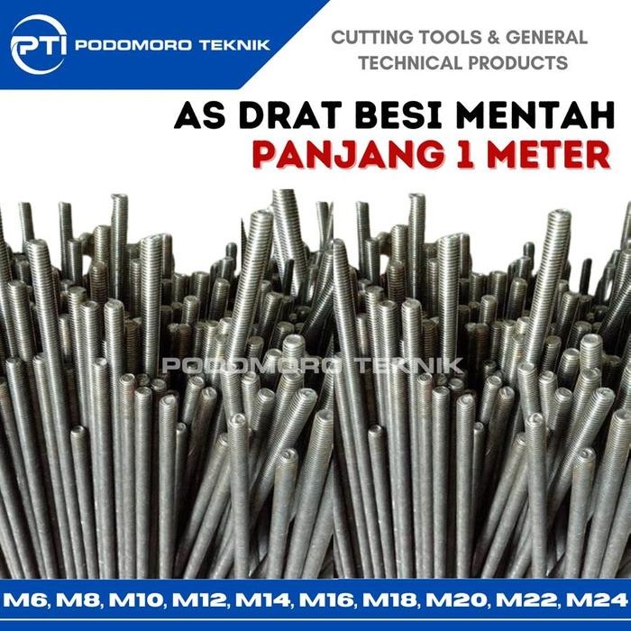 Pilihan- As Drat Besi Mentah M20 Pitch 2.5 Stud Bolts Long Drat 1 Meter